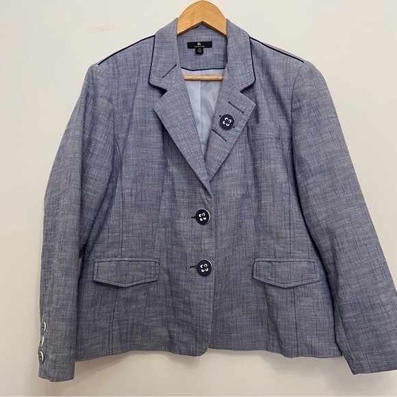 M Collection blazer cotton blend blue vest size 14 denim mix plus size jacket - Picture 16 of 16
